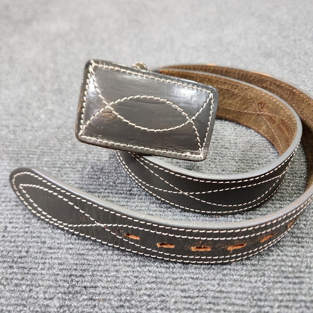 Vintage Western Cowboy Belt Men Size 32 Leather Embroidered Rodeo Gray 90s 80s